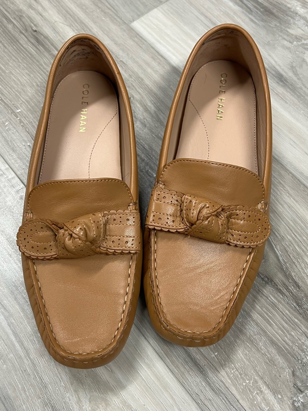 Cole Haan Tan Leather Knot-Trim Loafers
